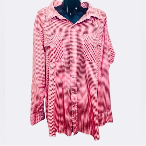 Vintage 60s H Bar C California Ranchwear Red White Gingham Button Western Shirt - Picture 3 of 9